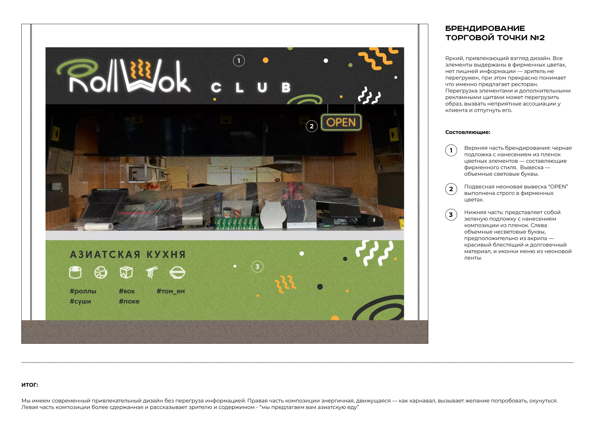 Брендирование торговых точек суши-бара «Roll Wok Club» в Аше