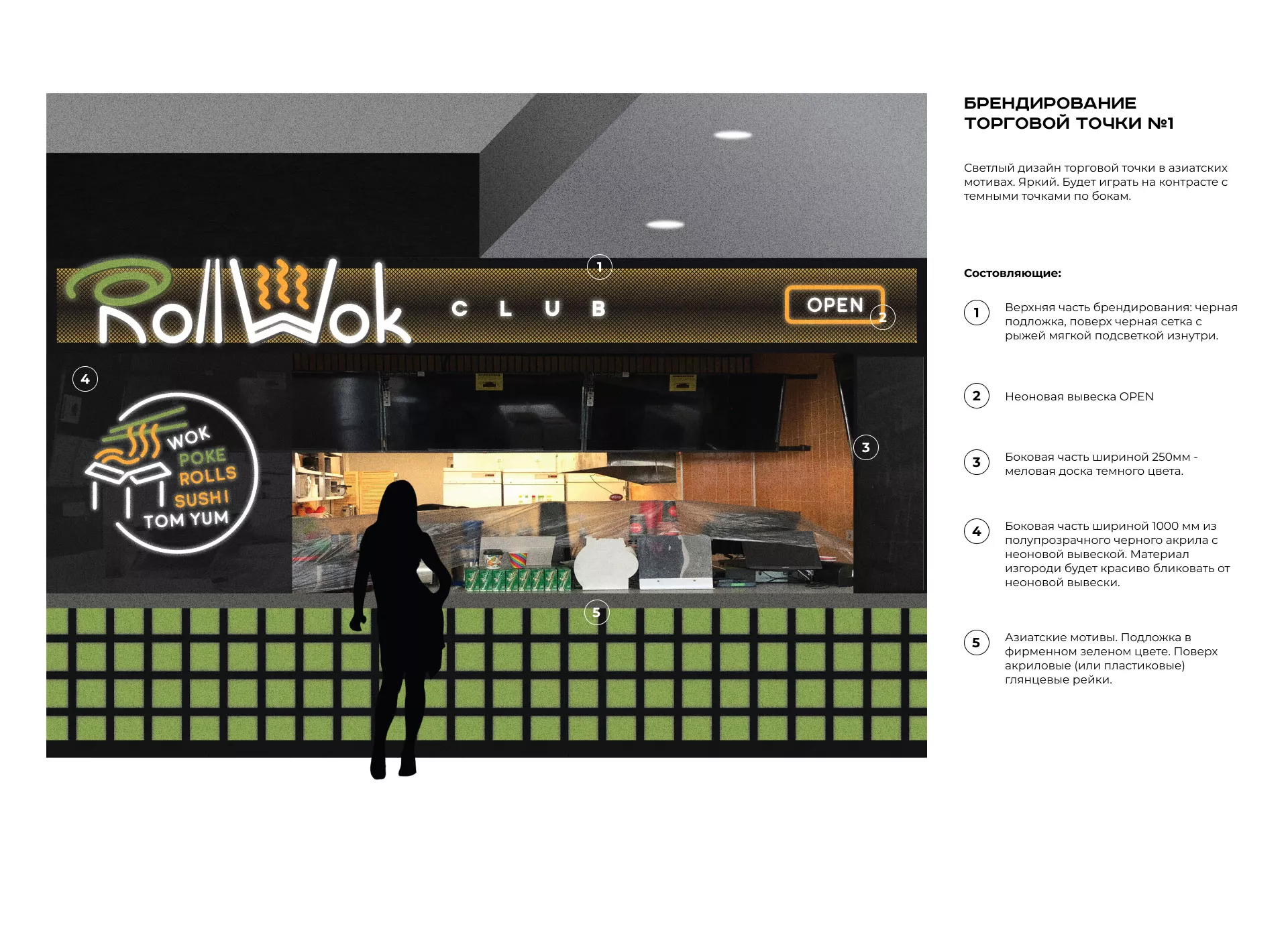 Брендирование торговых точек суши-бара «Roll Wok Club» в Аше